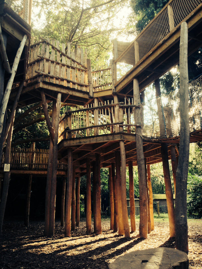 Cotswold Wildlife Park Adventure play uses rustic poles and natural materials throughout