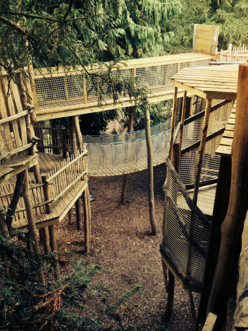 Rustic poles and woking around the trees gives a unique feel and build qulity at Cotswold Wildlife Park