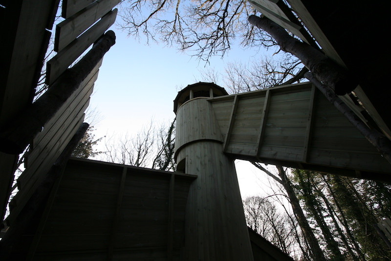The back of the Ice House Tower with tiny walkway to reach the top